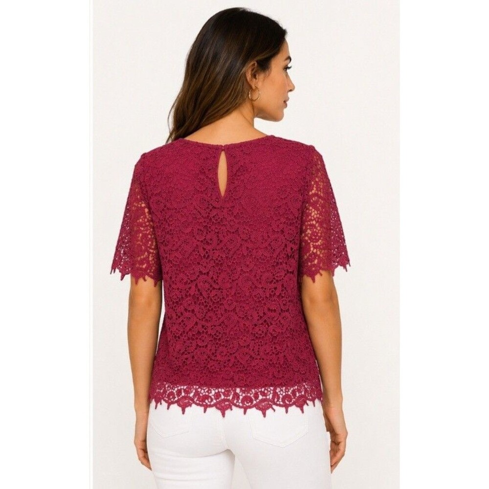 Philosophy Womens Pink short Sleeve Scalloped Crochet NWT Lace Sz L - Picture 3 of 9
